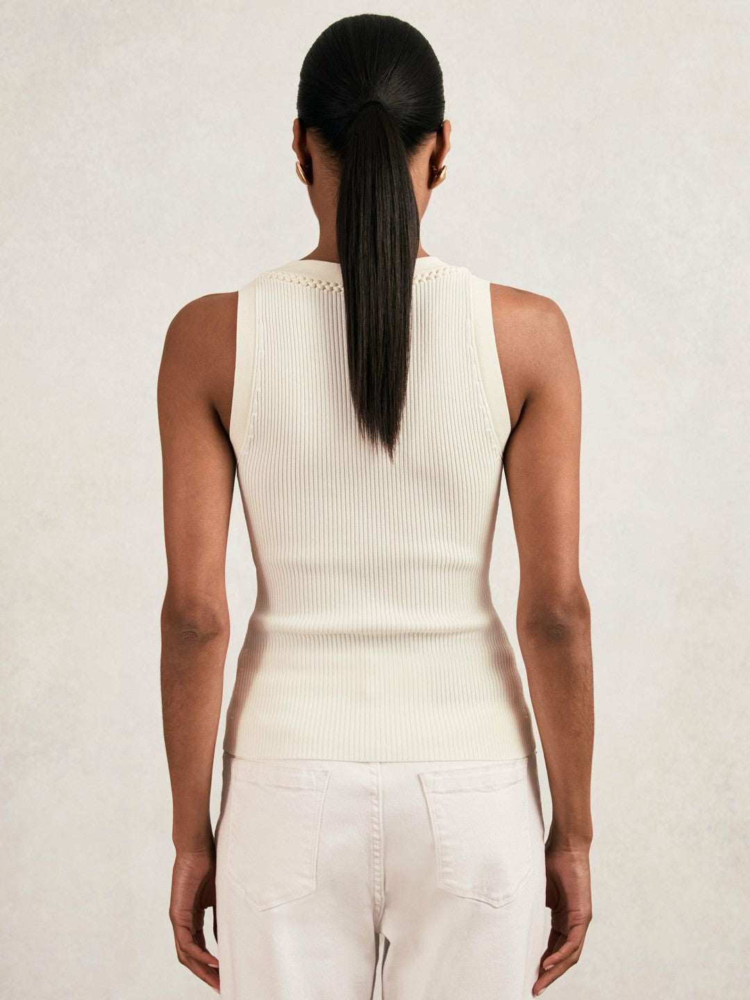 Craft-Stitch Rib-Knit Vest Ivory/Ecru | Womens