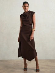 Twill-Jersey Draped Midi Dress Burgundy | Womens