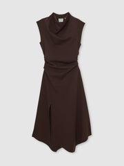 Twill-Jersey Draped Midi Dress Burgundy | Womens