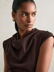 Twill-Jersey Draped Midi Dress Burgundy | Womens