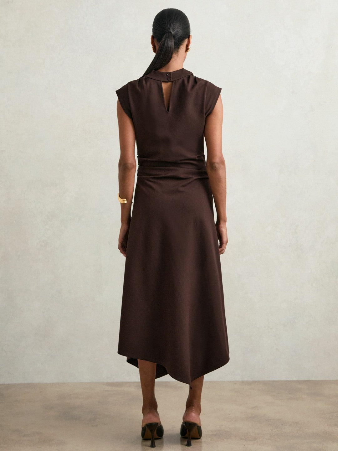 Twill-Jersey Draped Midi Dress Burgundy | Womens