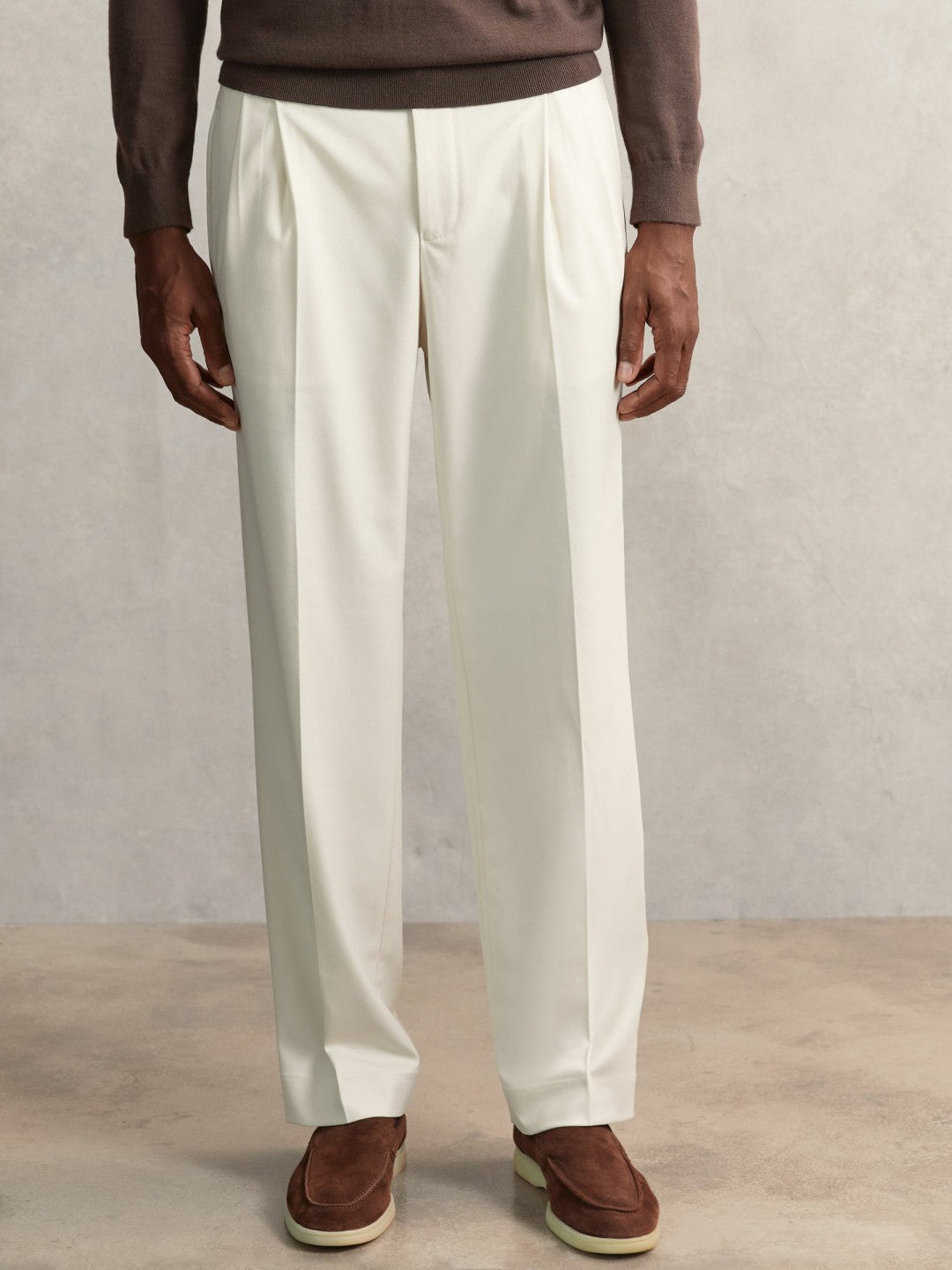 Relaxed-Fit Twill Drawstring Trousers Ecru | Mens