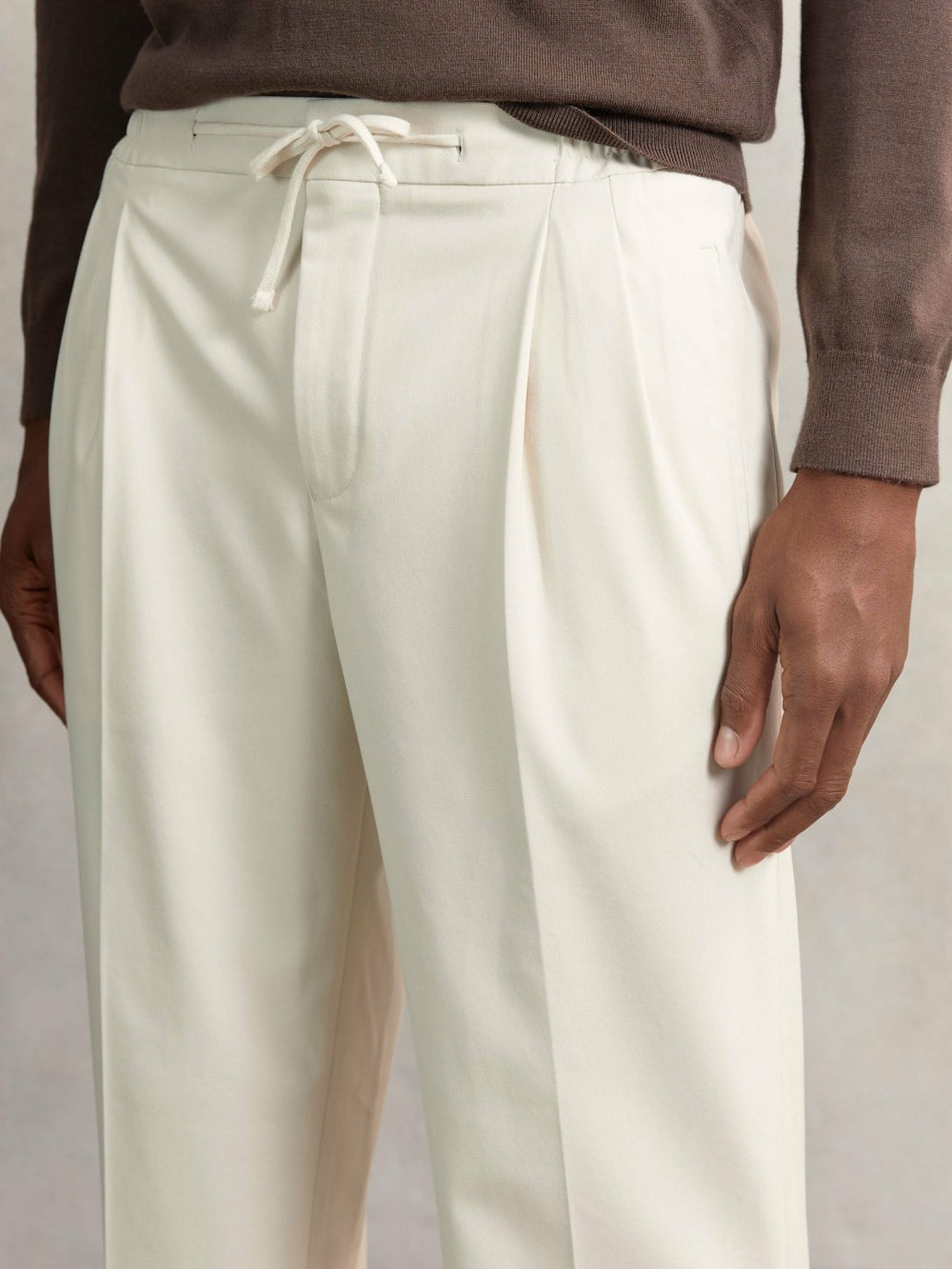 Relaxed-Fit Twill Drawstring Trousers Ecru | Mens