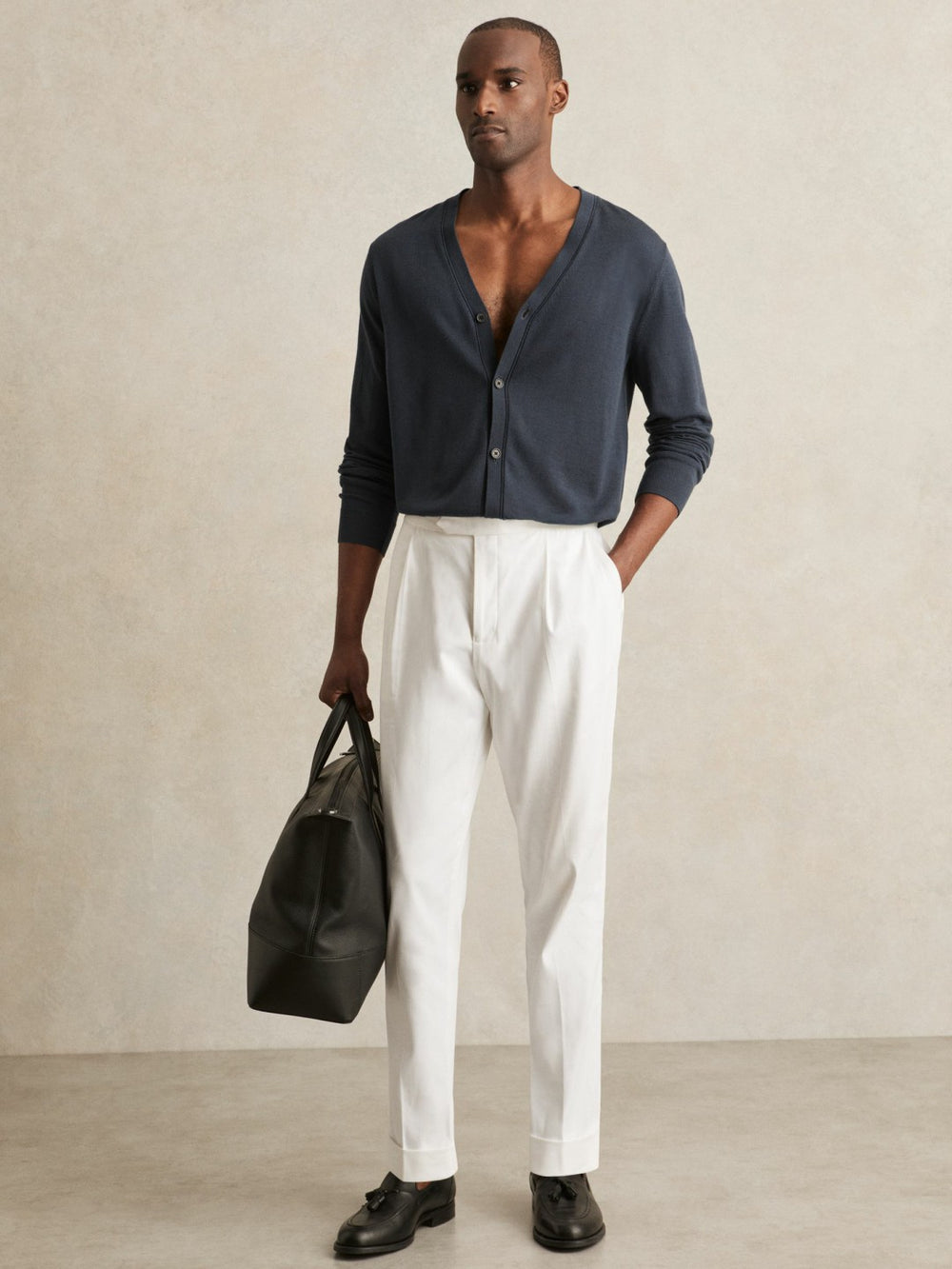 Merino Wool Button-Through Cardigan Midnight Navy | Mens