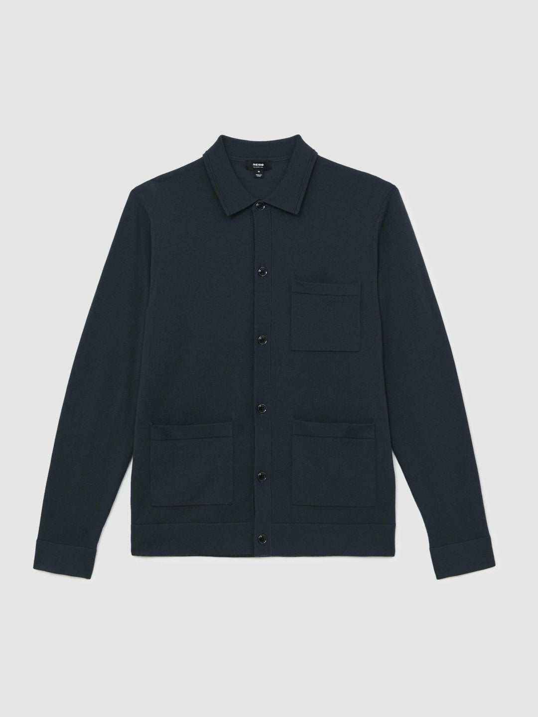 Merino Wool Button-Through Shirt Midnight Navy | Mens