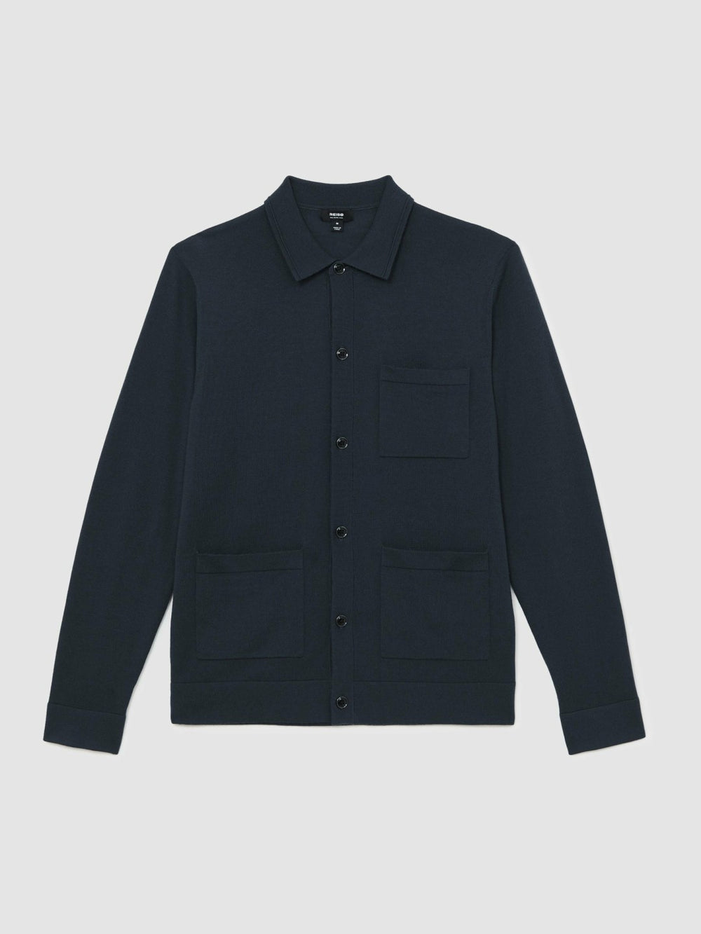 Merino Wool Button-Through Shirt Midnight Navy | Mens