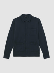 Merino Wool Button-Through Shirt Midnight Navy | Mens