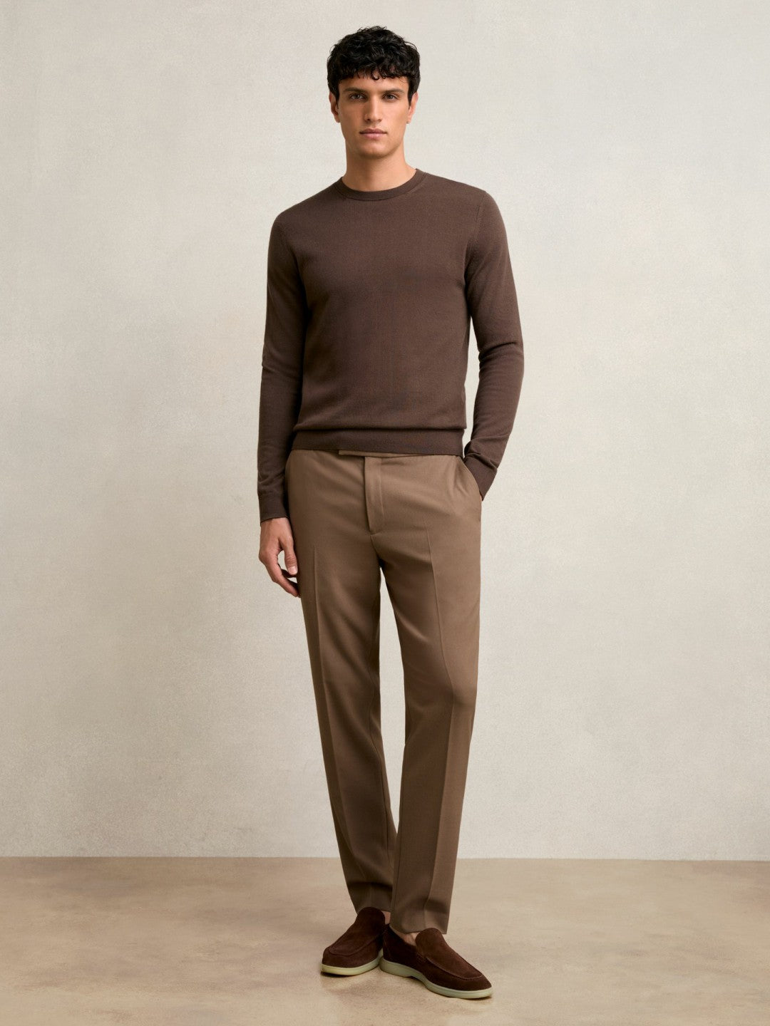Slim-Fit Internal-Drawstring Trousers Camel | Mens