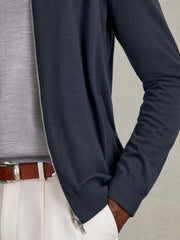 Merino Wool Zip Through Cardigan Midnight Navy | Mens