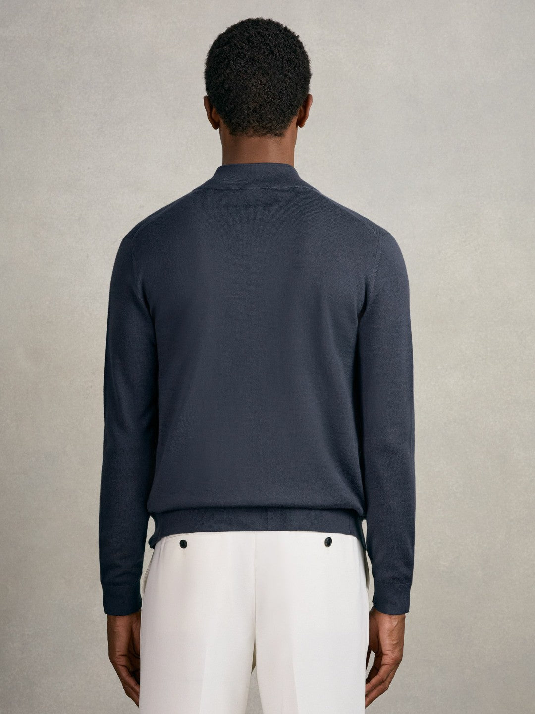 Merino Wool Zip Through Cardigan Midnight Navy | Mens