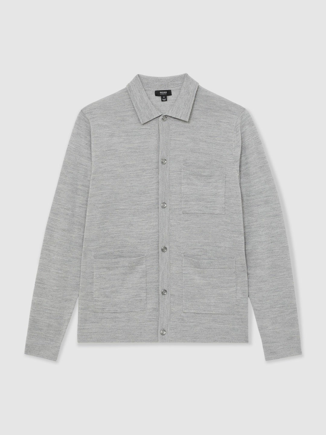 Merino Wool Button-Through Shirt Soft Grey Mouline | Mens
