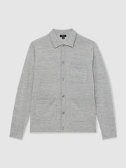 Merino Wool Button-Through Shirt Soft Grey Mouline | Mens