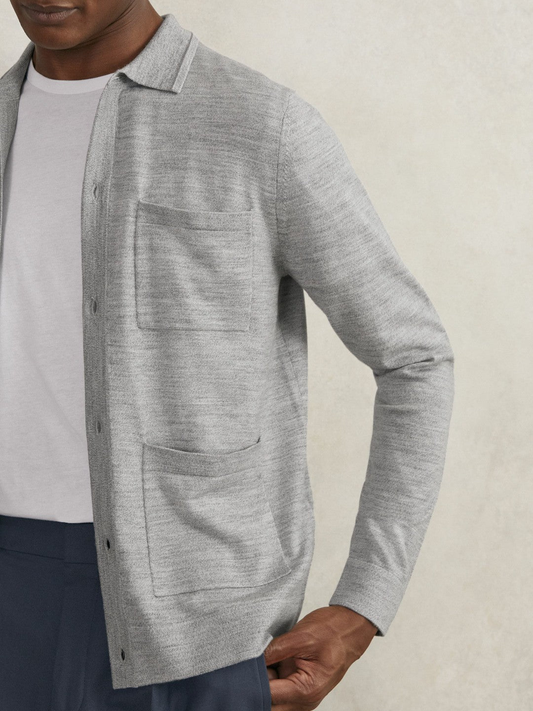 Merino Wool Button-Through Shirt Soft Grey Mouline | Mens