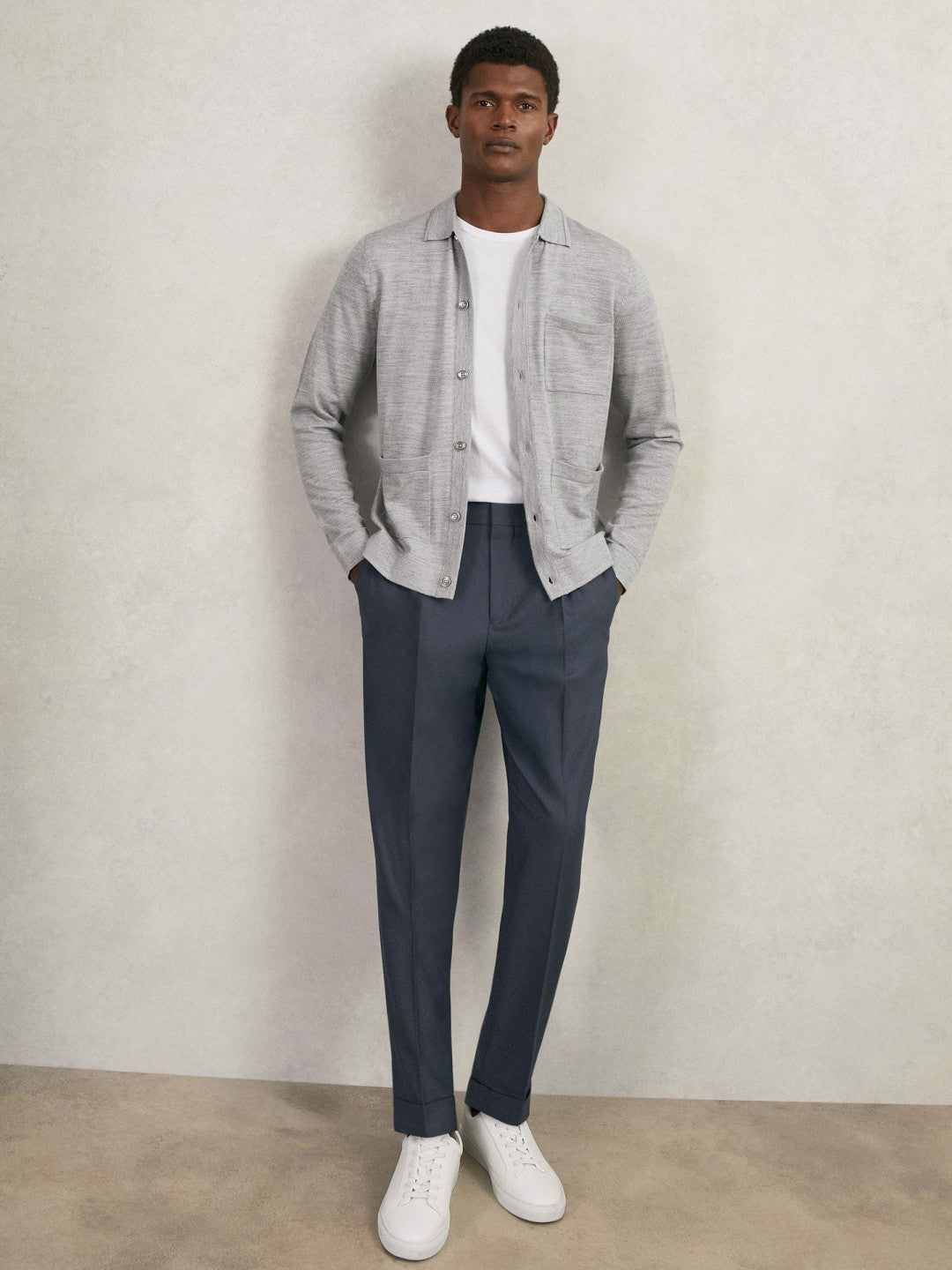Merino Wool Button-Through Shirt Soft Grey Mouline | Mens