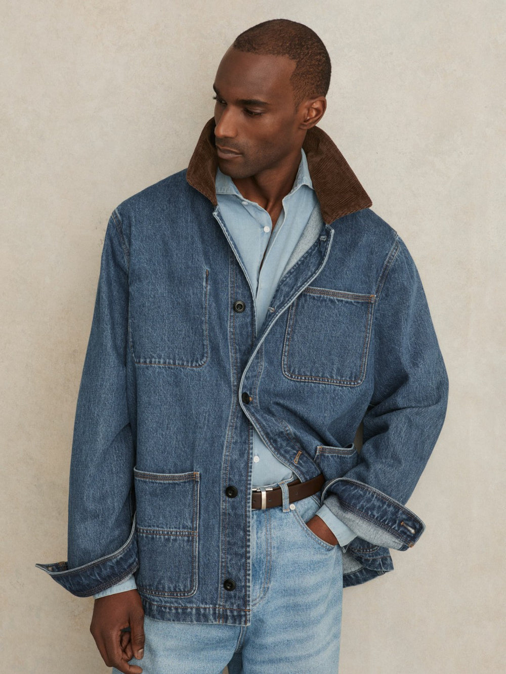 Corduroy Collar Denim Worker Jacket Denim Blue | Mens