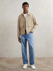 Paige Flap Pocket Worker Jacket Beige | Mens