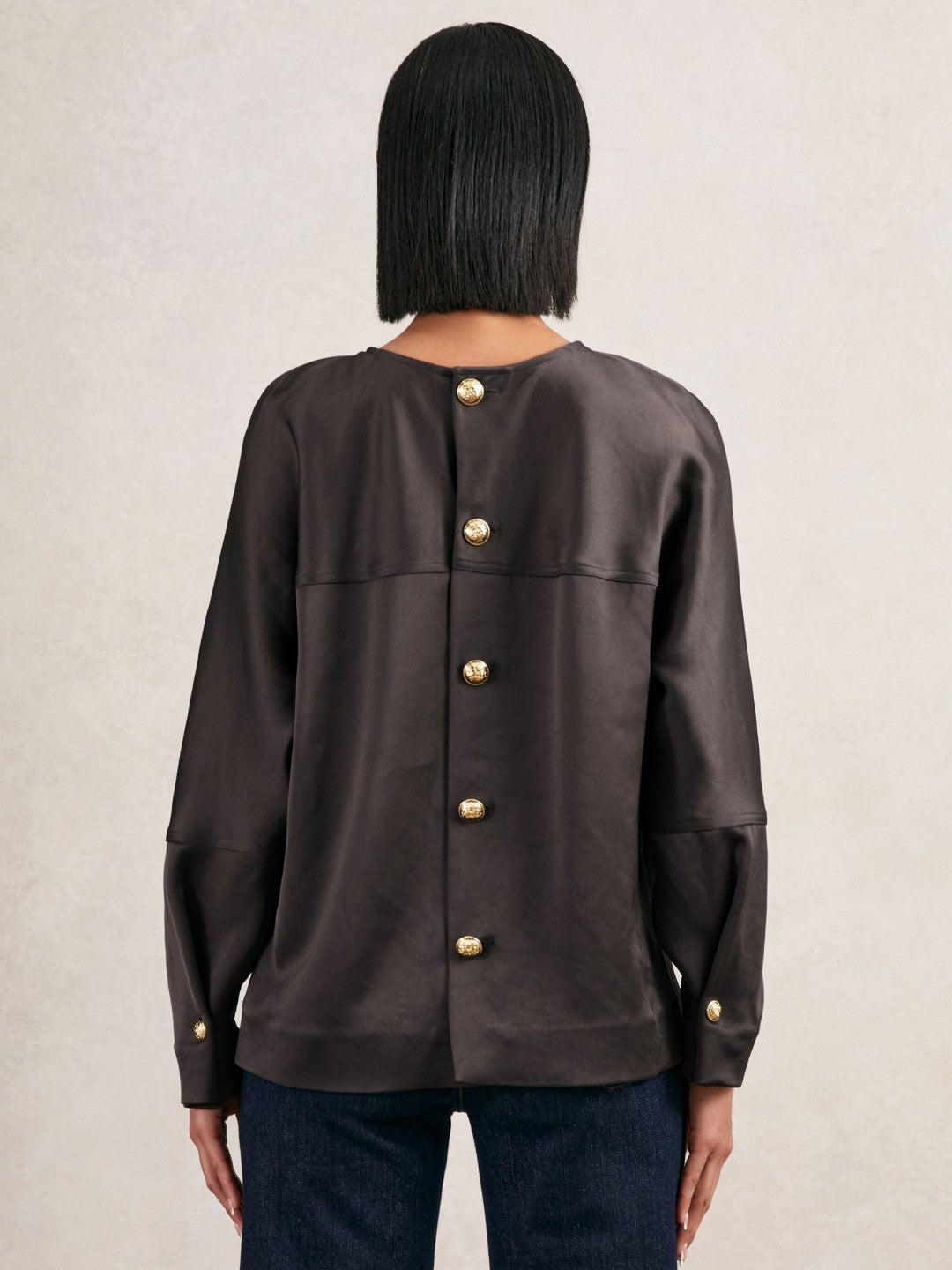 Satin Button-Back Long-Sleeve Top Mauve | Womens