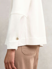 Satin Button-Back Long-Sleeve Top Ivory | Womens