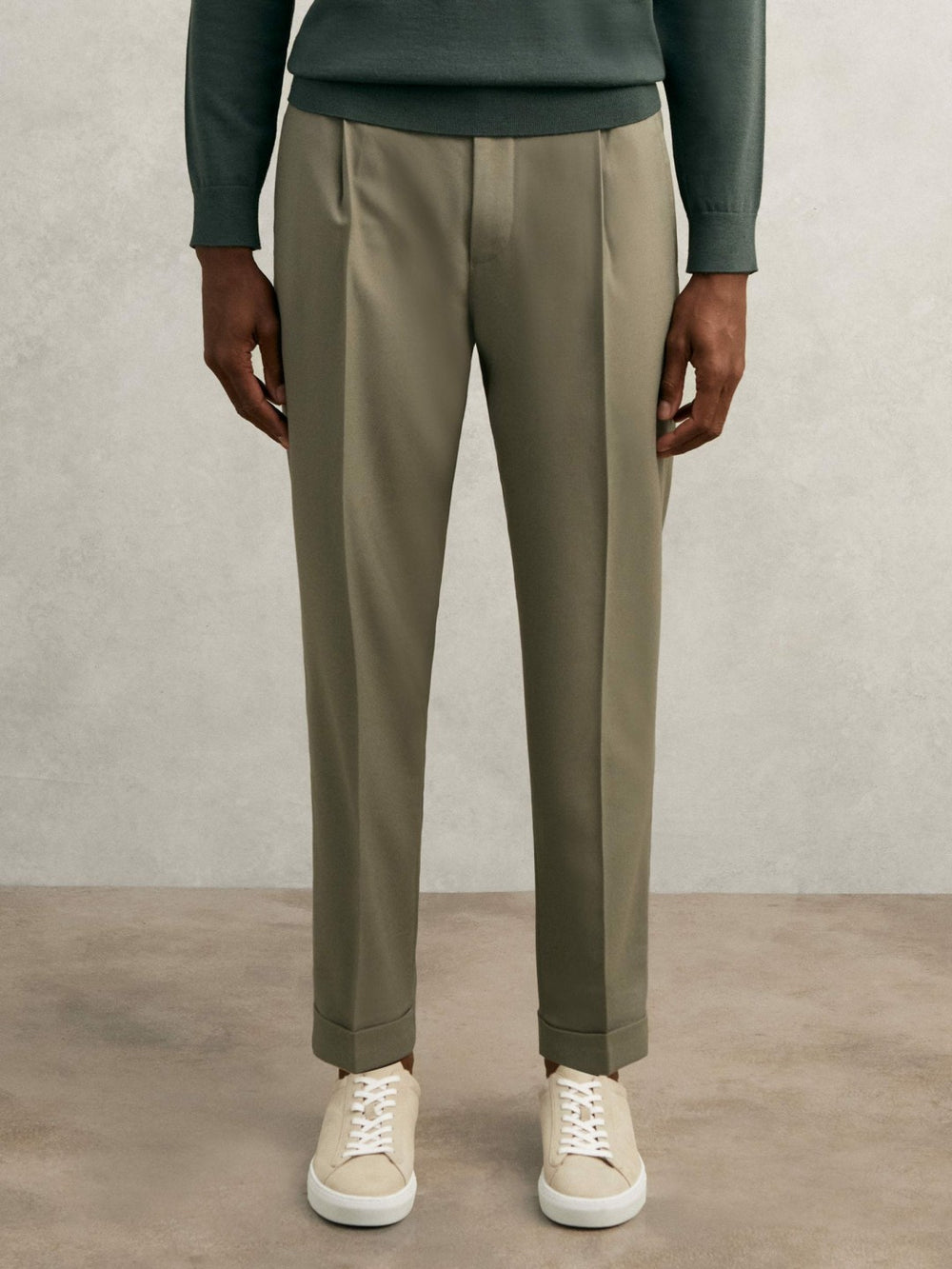 Relaxed-Fit Pleated Tapered Trousers Sage | Mens