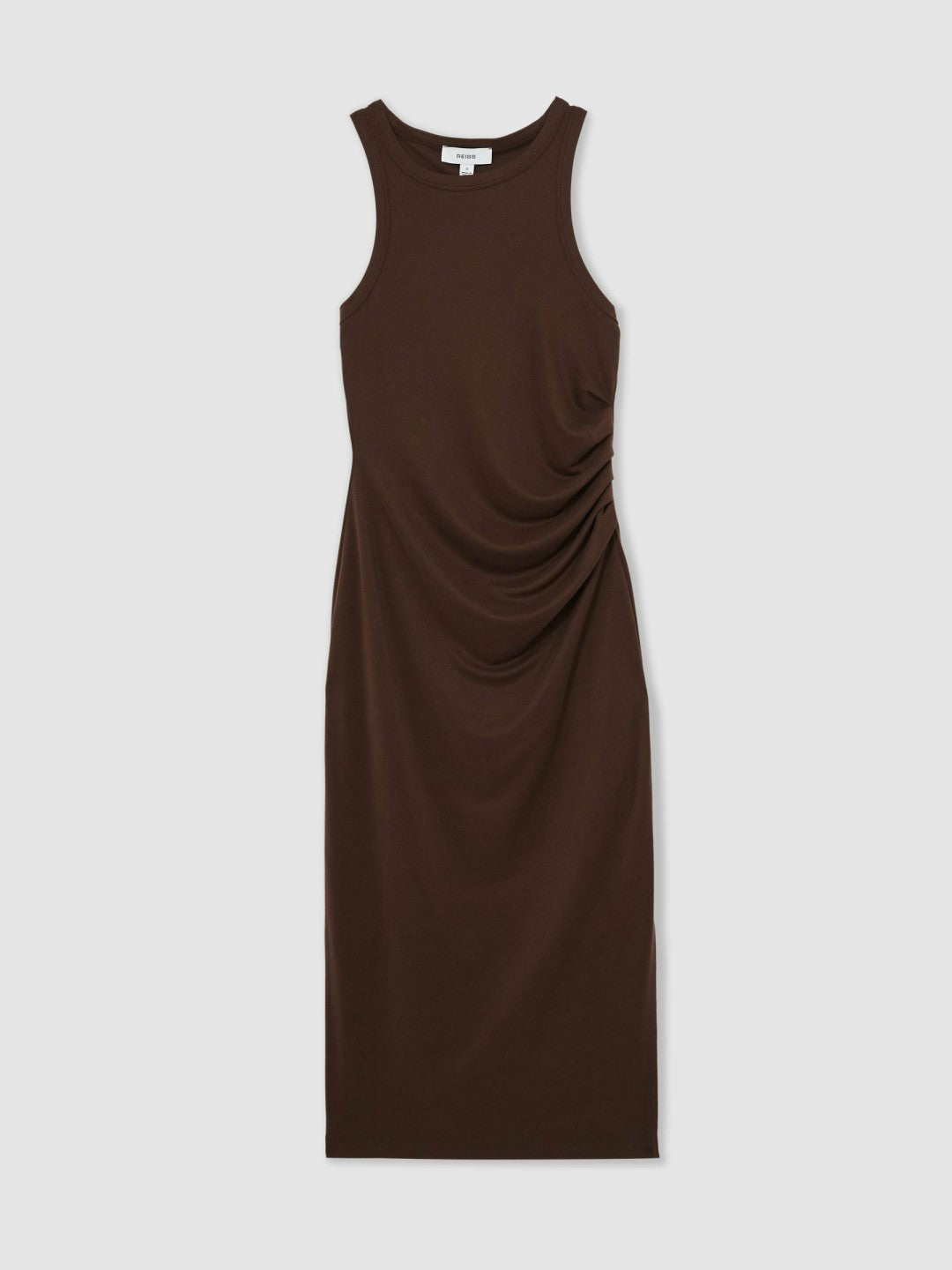 Jersey Ruched Racer Midi Dress Chocolate Brown | Womens
