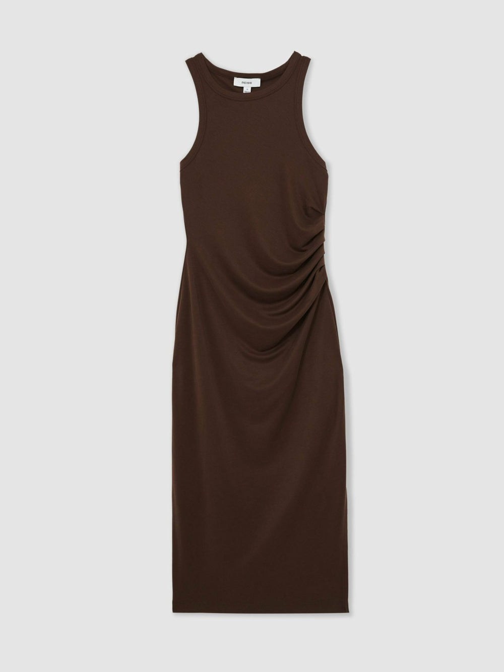 Jersey Ruched Racer Midi Dress Chocolate Brown | Womens