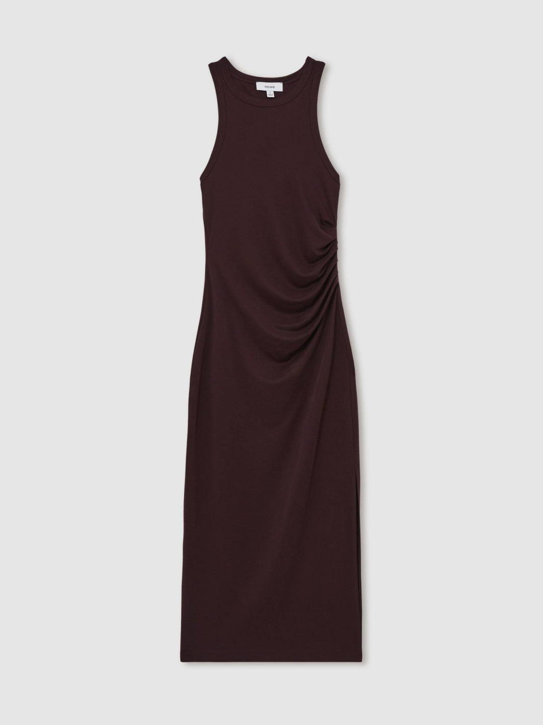 Jersey Ruched Racer Midi Dress Burgundy | Womens