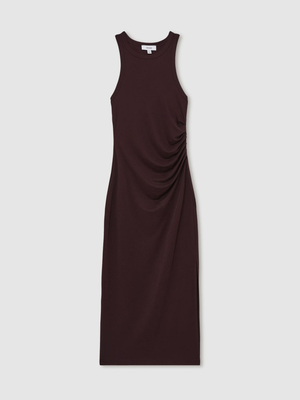 Jersey Ruched Racer Midi Dress Burgundy | Womens