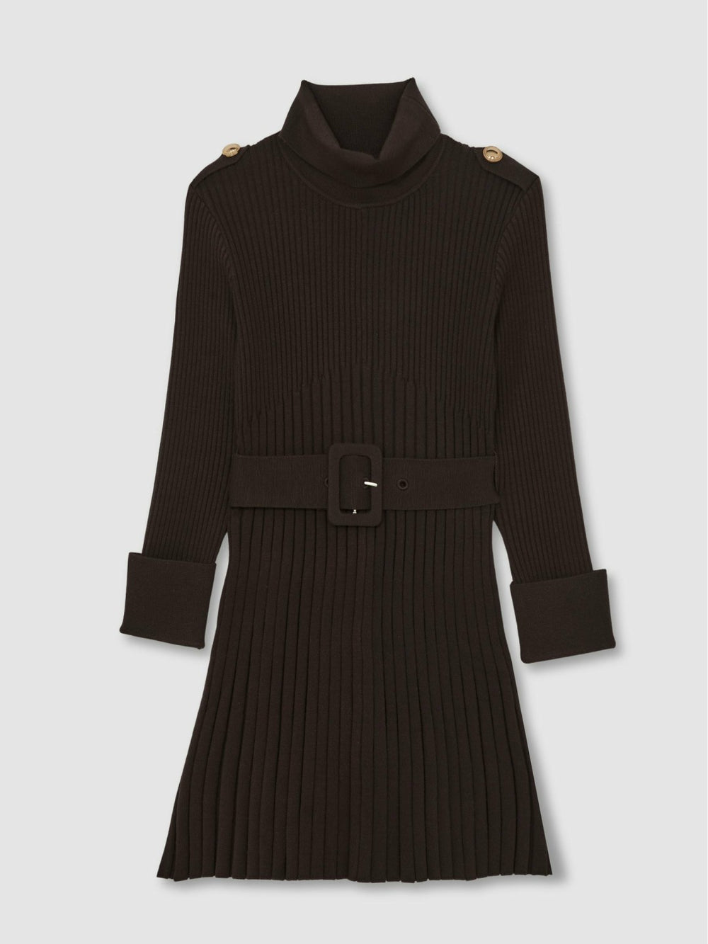 9-13 yrs Rib-Knit Roll-Neck Belted Dress Chocolate | Children