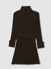 9-13 yrs Rib-Knit Roll-Neck Belted Dress Chocolate | Children