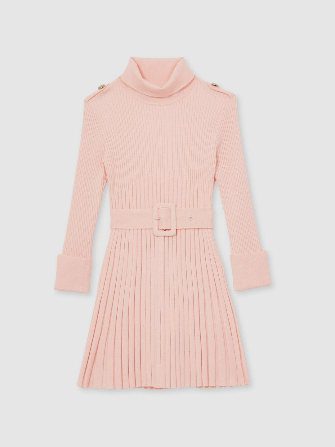 9-13 yrs Rib-Knit Roll-Neck Belted Dress Pink | Children