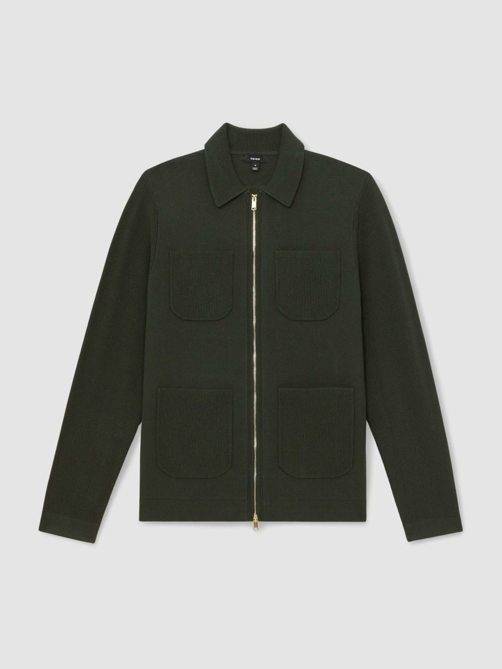 Four-Pocket Zip-Through Cardigan Forest Green | Mens