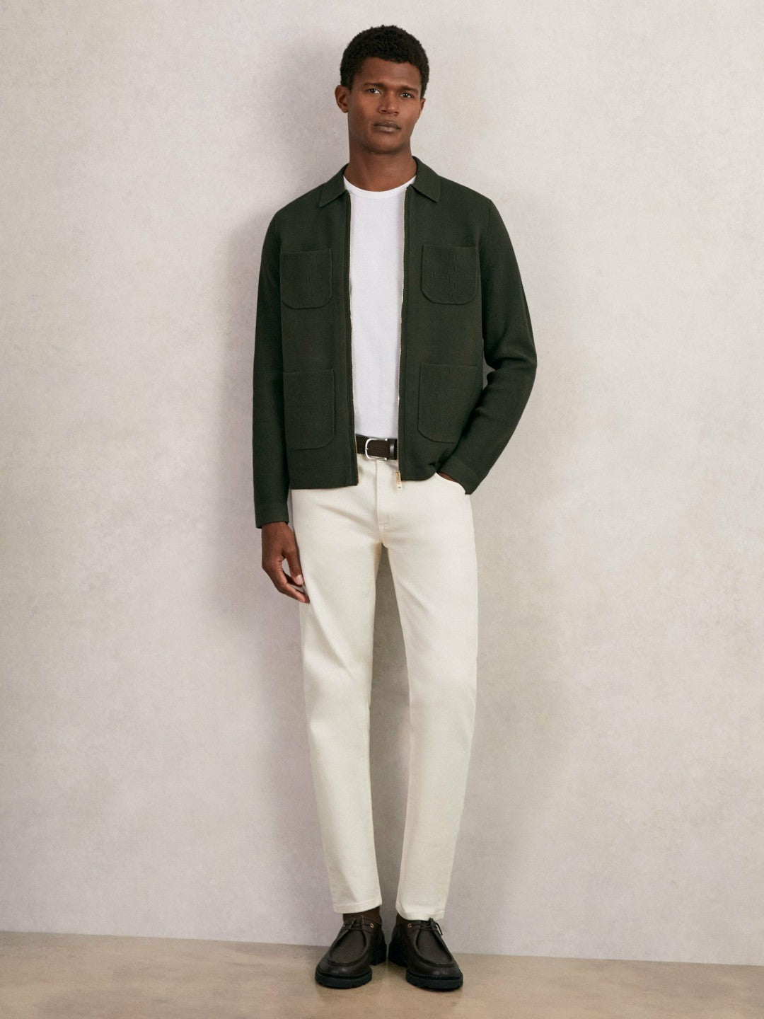 Four-Pocket Zip-Through Cardigan Forest Green | Mens