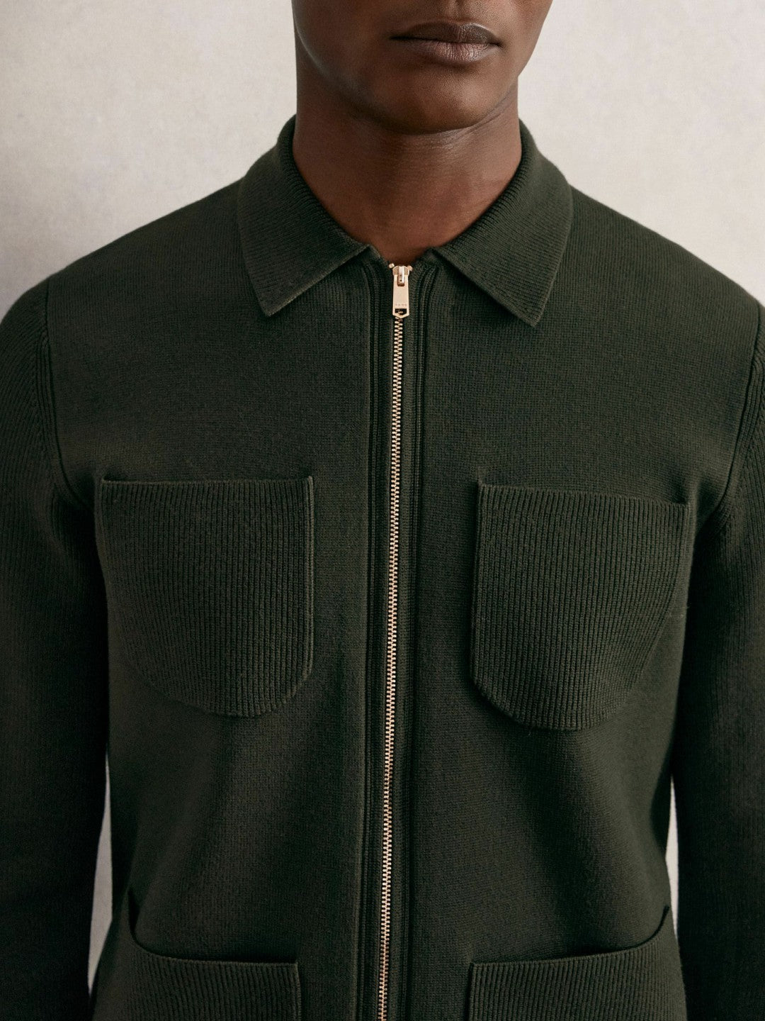 Four-Pocket Zip-Through Cardigan Forest Green | Mens