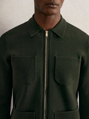 Four-Pocket Zip-Through Cardigan Forest Green | Mens