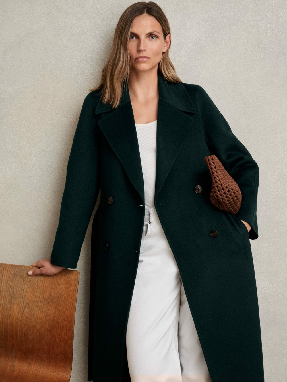 Petite Double-Breasted Blindseam Coat Wool-Blend Green | Womens