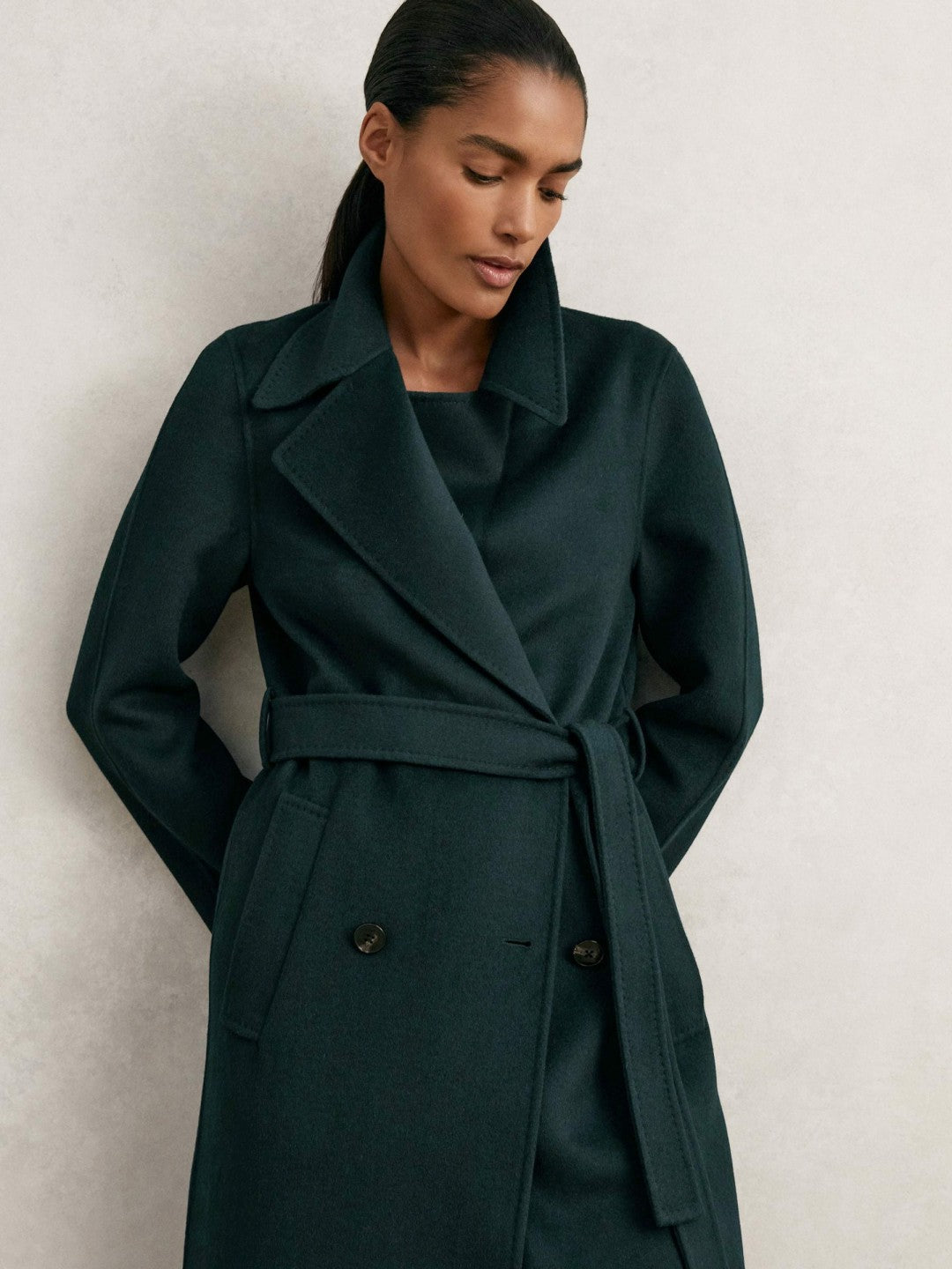Petite Double-Breasted Blindseam Coat Wool-Blend Green | Womens