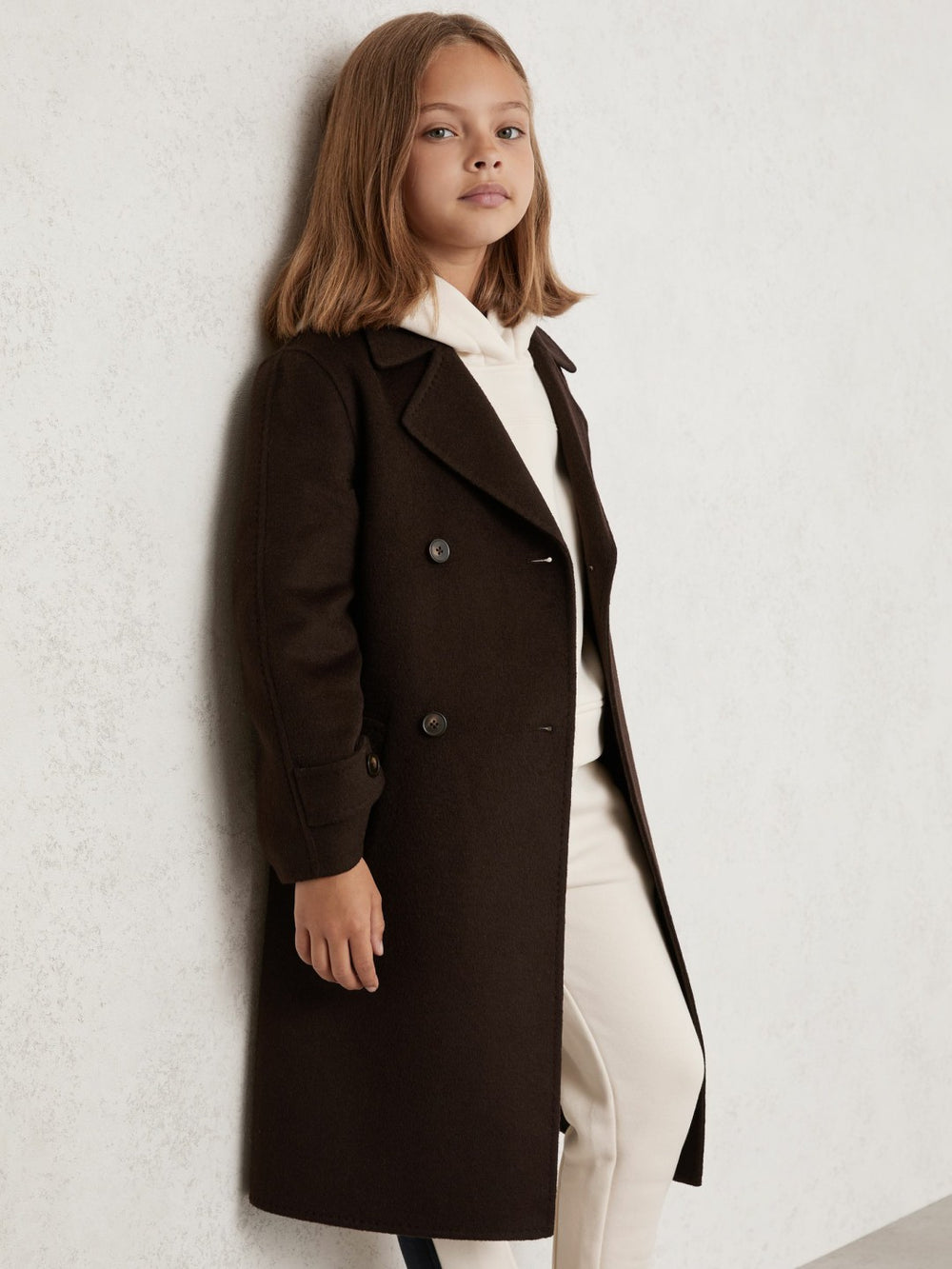 9-13 yrs Double-Breasted Blindseam Wool-Blend Coat Chocolate Brown | Children