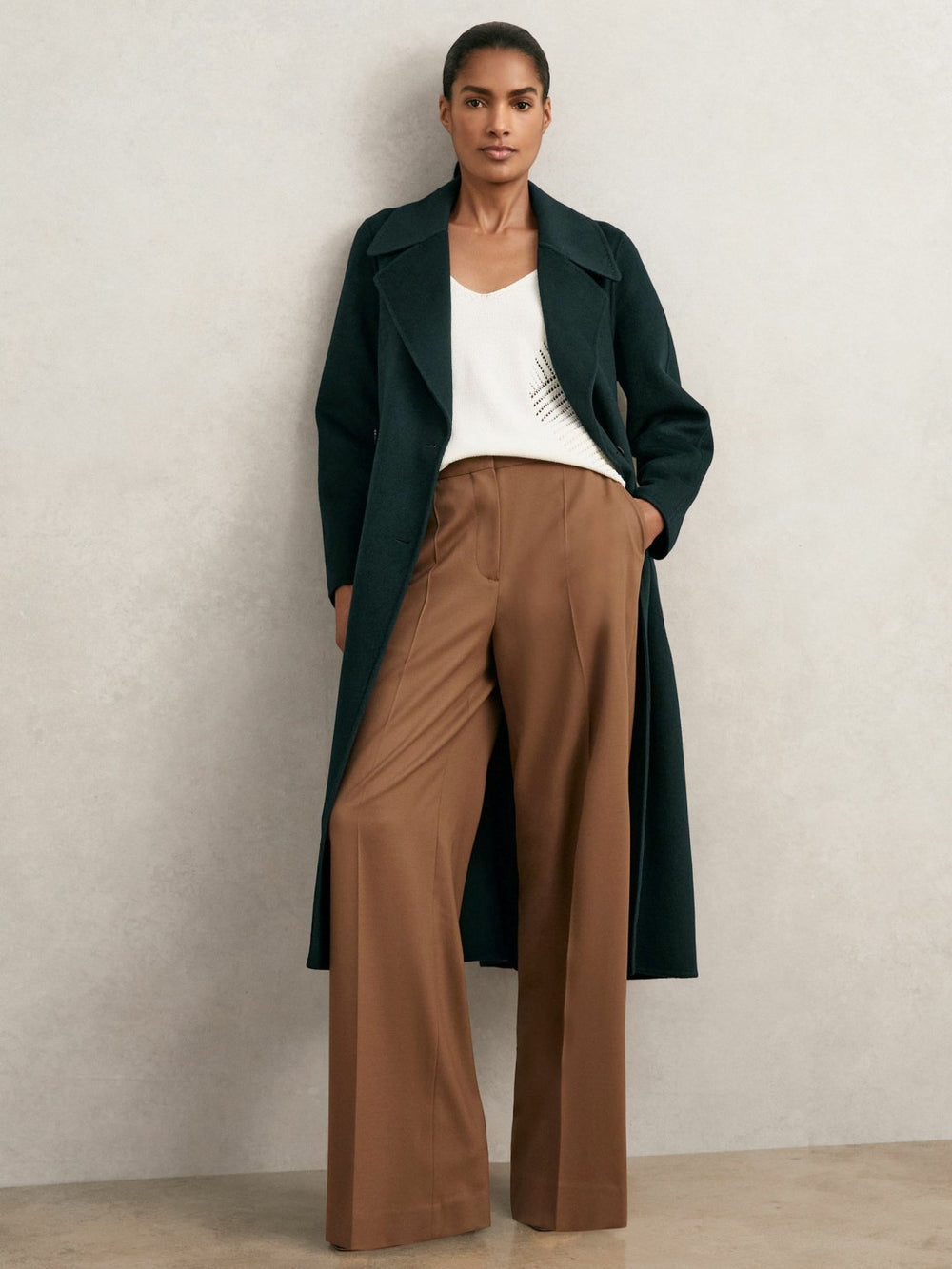 Double-Breasted Blindseam Coat Wool-Blend Green | Womens