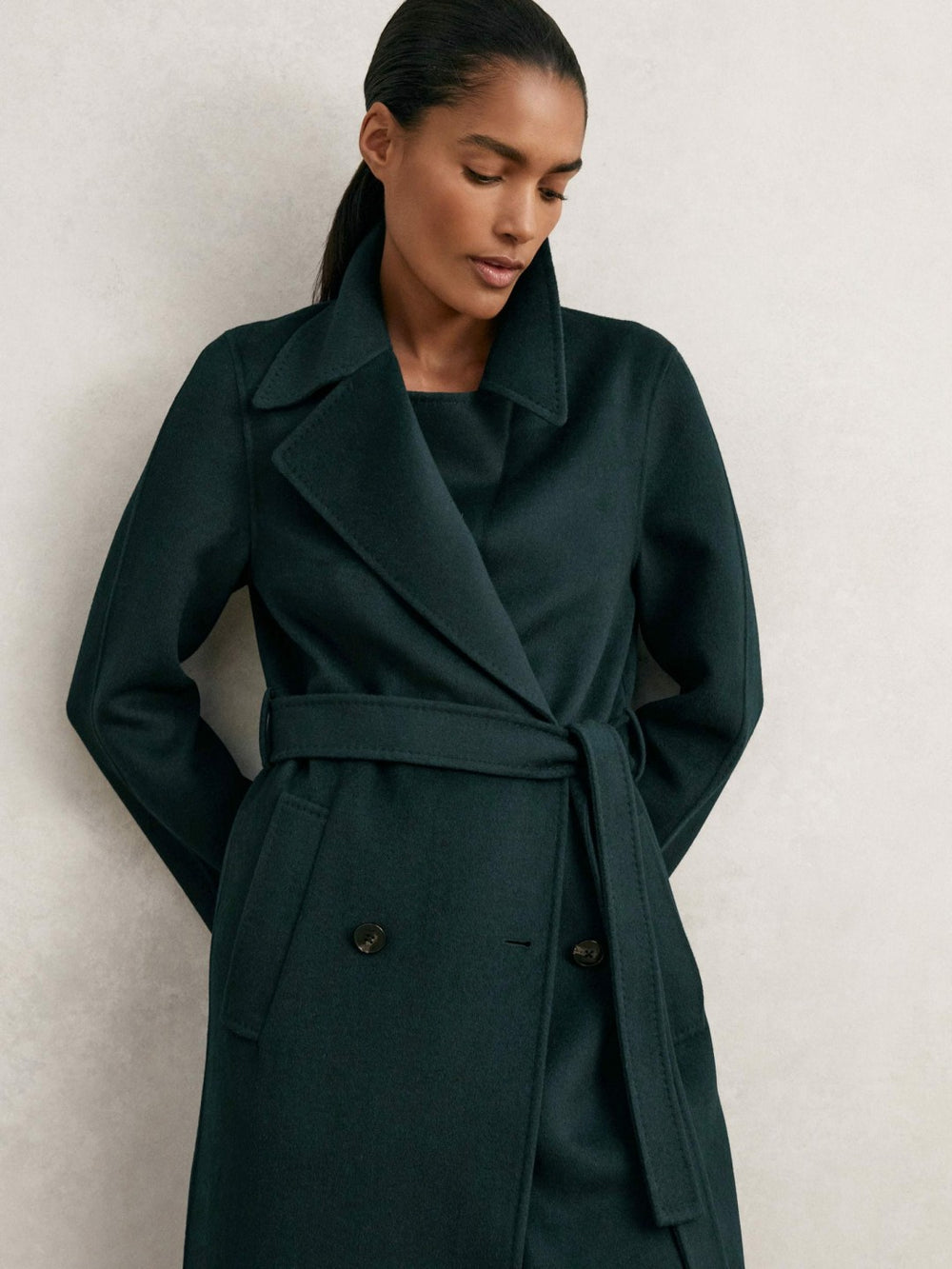 Double-Breasted Blindseam Coat Wool-Blend Green | Womens