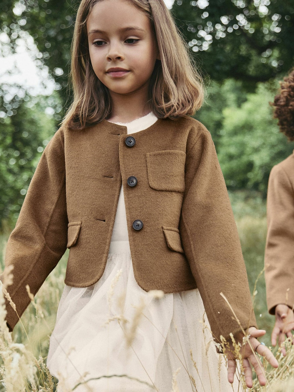 3-9 yrs Wool-Blend Cropped Collarless Jacket Camel | Children