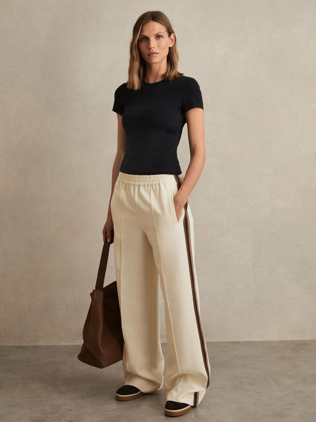 Side-Stripe Wide-Leg Trousers Cream | Womens