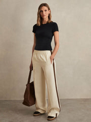 Side-Stripe Wide-Leg Trousers Cream | Womens