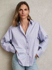 Cotton Button Through Oxford Shirt Blue | Womens