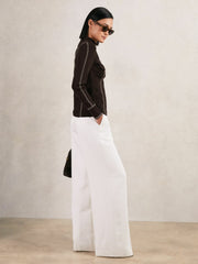 Contrast-Stitch Knit Top Burgundy | Womens