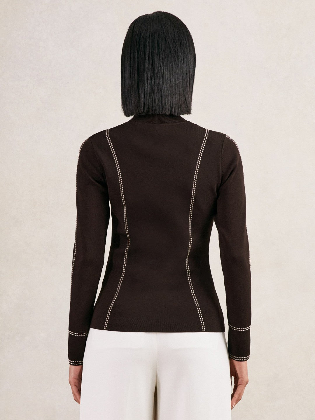 Contrast-Stitch Knit Top Burgundy | Womens