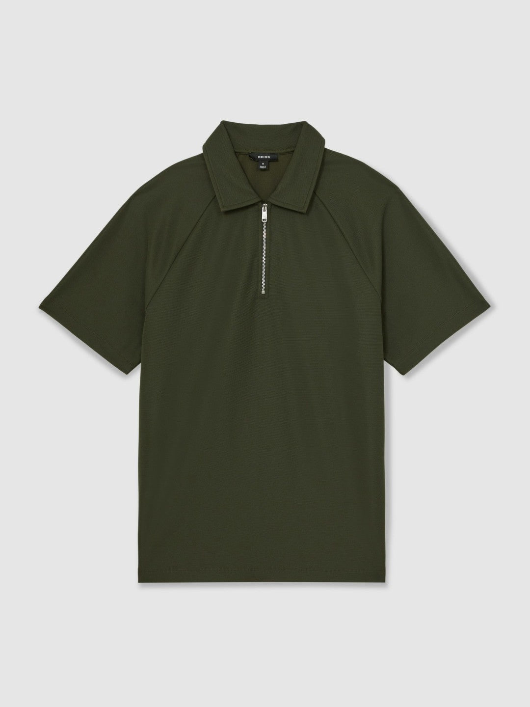 Textured Raglan Half-Zip Polo Shirt Green | Mens