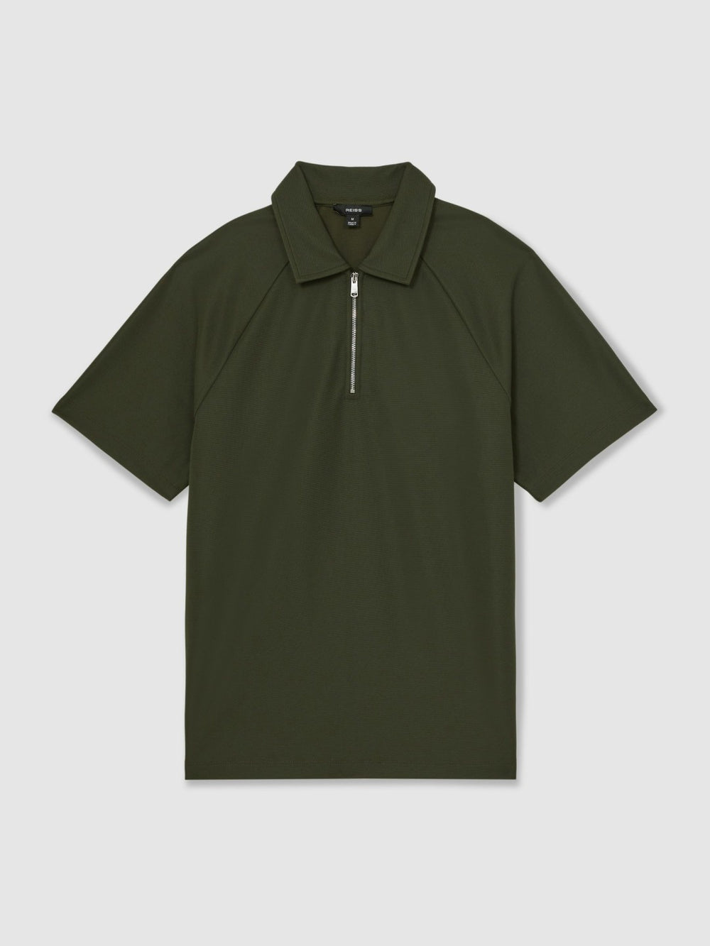 Textured Raglan Half-Zip Polo Shirt Green | Mens