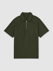 Textured Raglan Half-Zip Polo Shirt Green | Mens