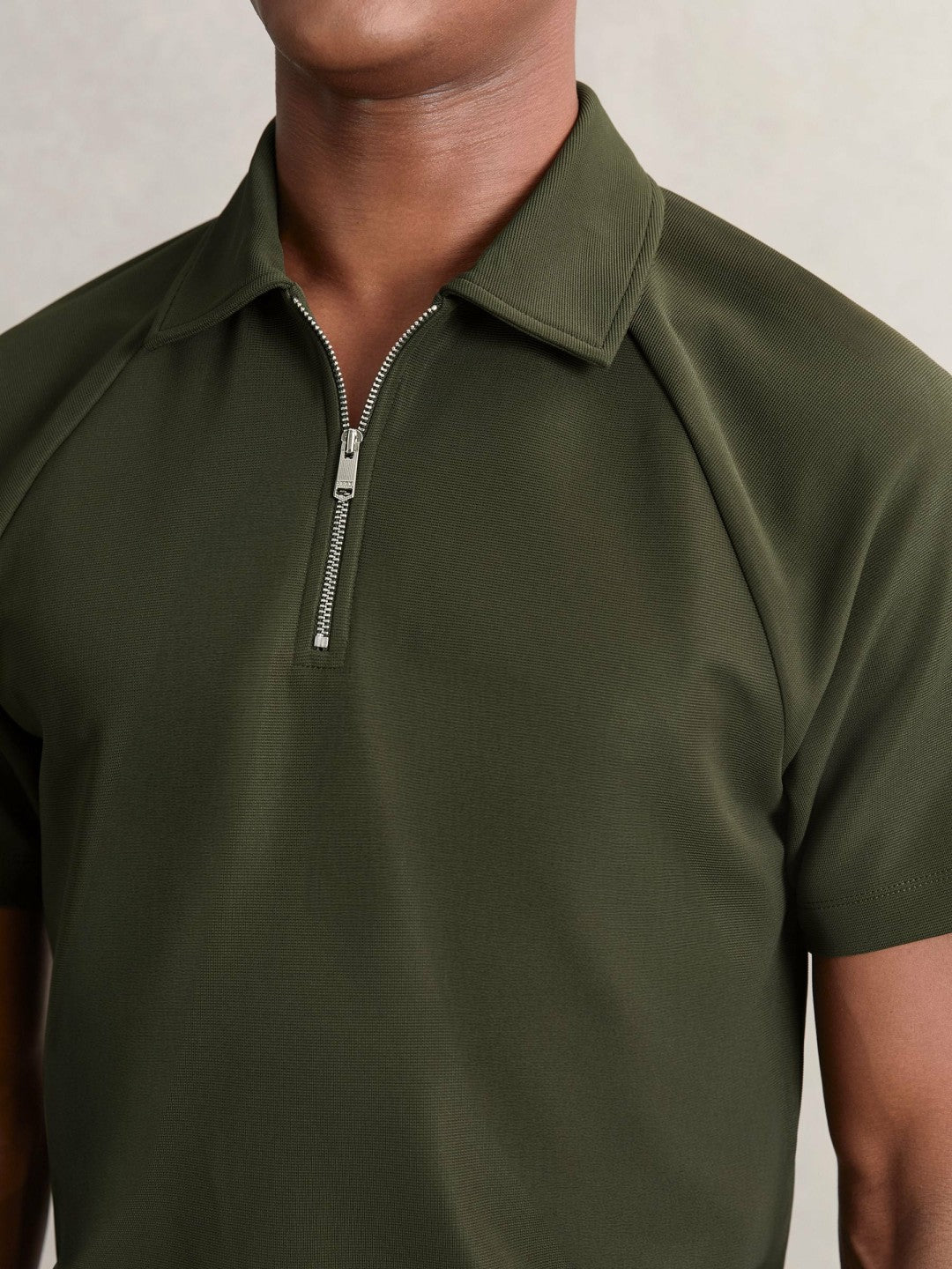 Textured Raglan Half-Zip Polo Shirt Green | Mens