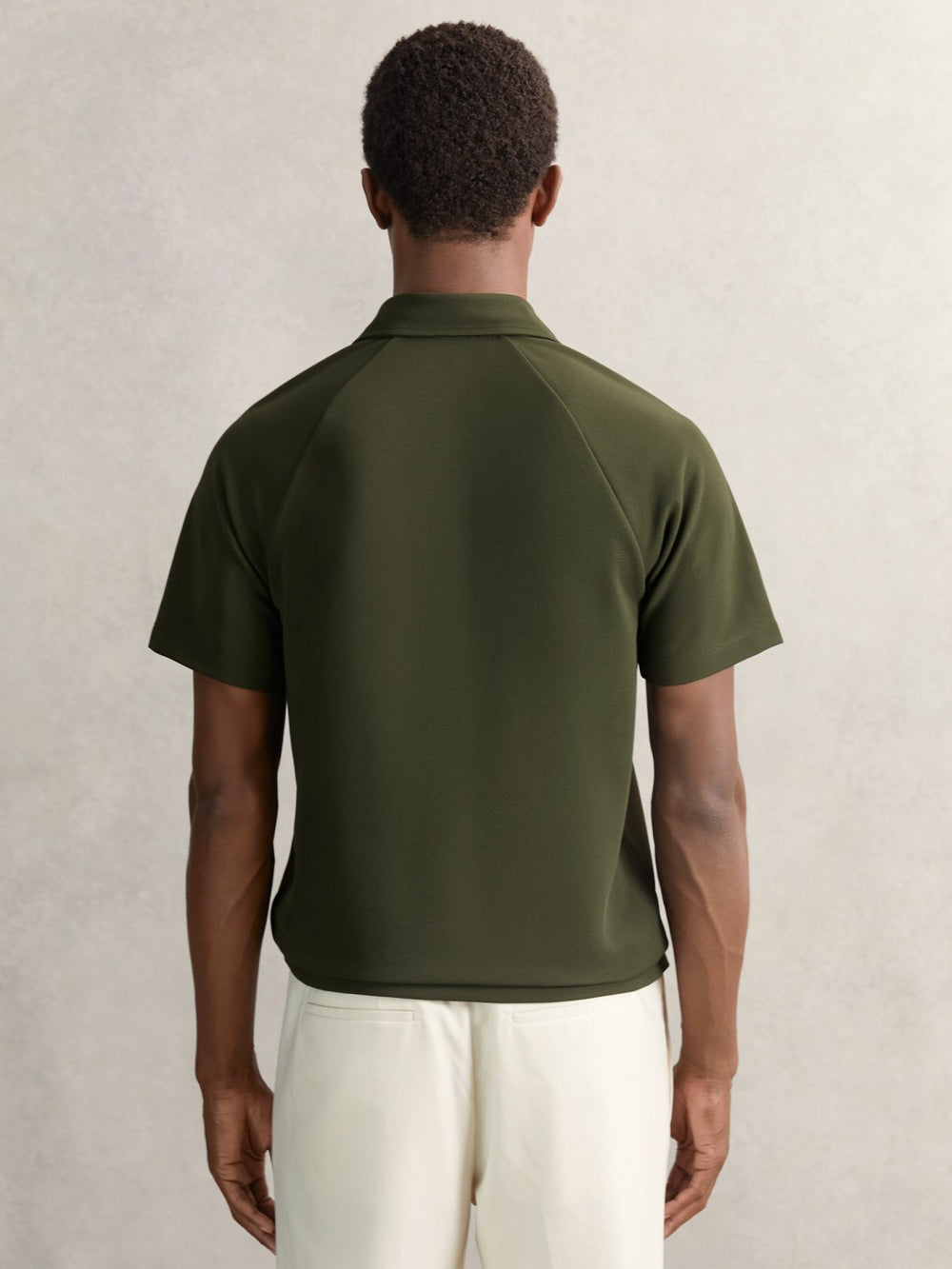 Textured Raglan Half-Zip Polo Shirt Green | Mens